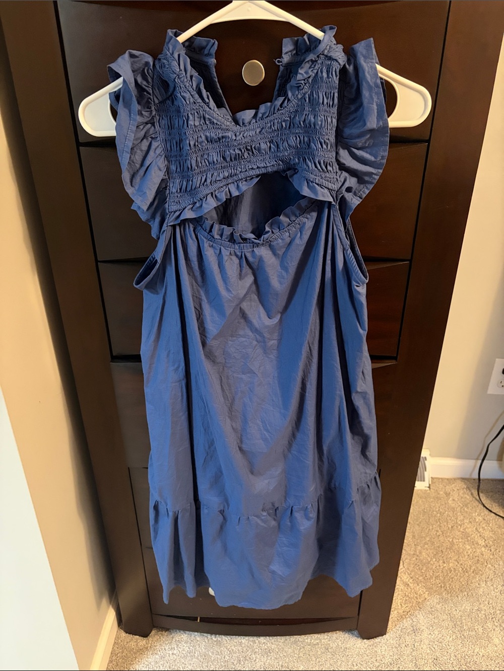 Women's Blue Ruffle Shoulder Dress